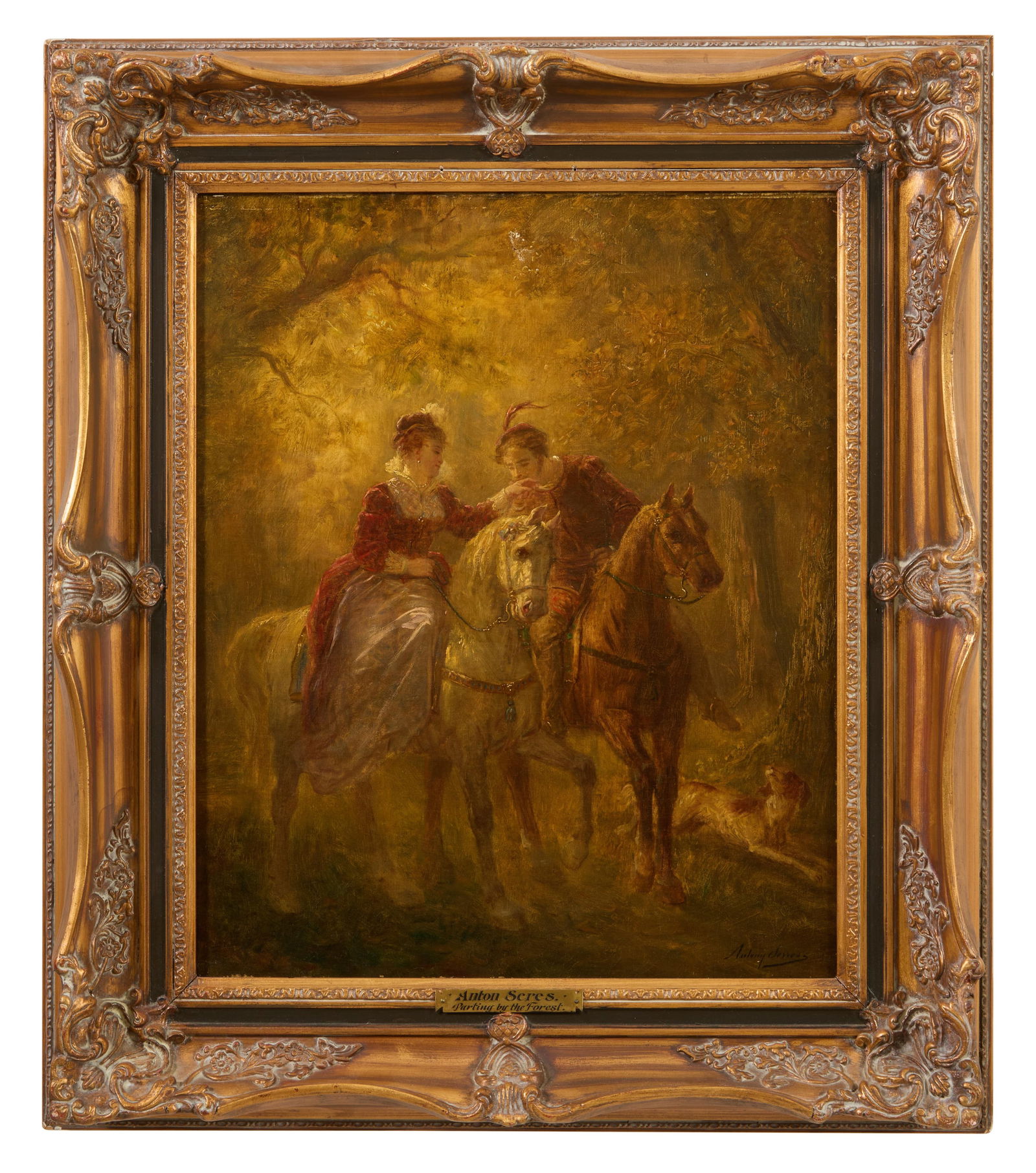 Anton Seres (French, 19th Century) "Courting Couple Parting by the Forest," Sight- H.- 22 in., W.- (1 of 6)