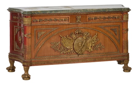 French Louis XVI Style Ormolu Mounted Marble Top Sideboard, 20th c., H.- 37 in., W.- 72 in., D.- 25