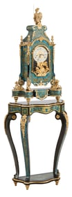 Blue Imperial Style Clock on Pedestal, 21st c., Clock- H.- 43 in., W.- 24 in., D.- 10 in., Base- H.-