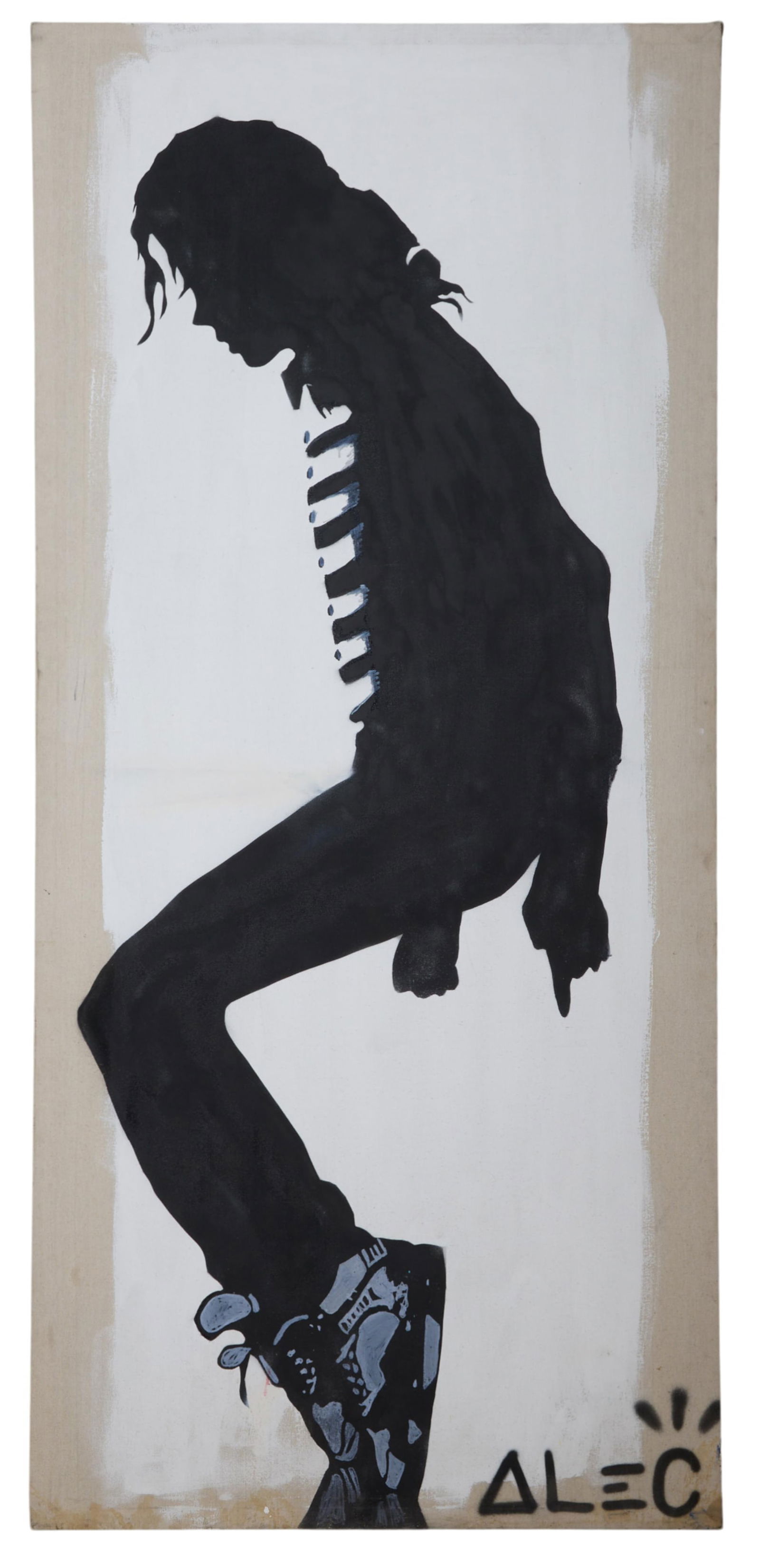 Alec Monopoly (American/New York, b. 1986), "Michael Jackson," H.- 96 in., W.- 43 1/2 in.: Alec Monopoly (American/New York, b. 1986), "Michael Jackson," oil on canvas, signed lower right and en verso, unframed, H.- 96 in., W.- 43 1/2 in.