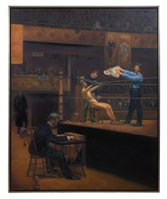Roland Renaud (French/Vietnam, b. 1951), "Boxer in the Ring," Sight- H.- 71 in., W.- 57 in., Framed-
