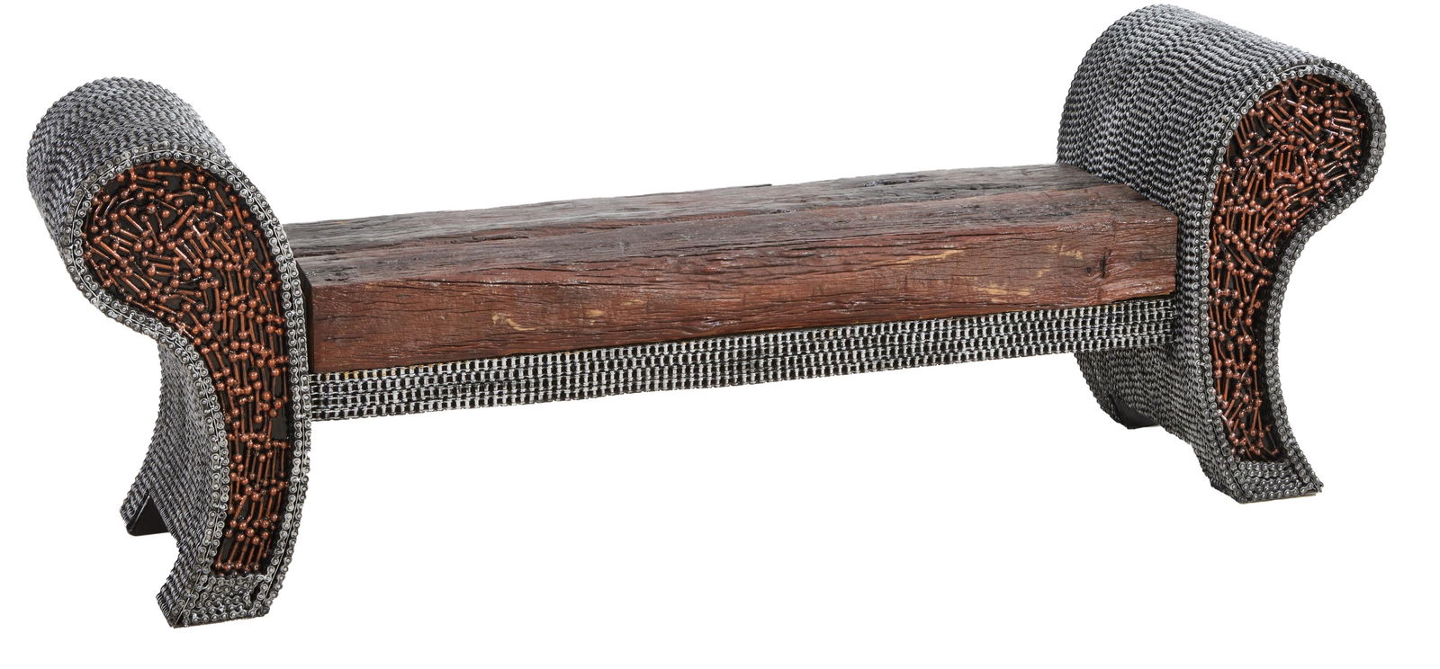 Pair of Custom Metal Chain Benches, 20th c., H.- 26 1/2 in., W.- 76 in., 19 1/2 in. (2 Pcs.) (1 of 3)