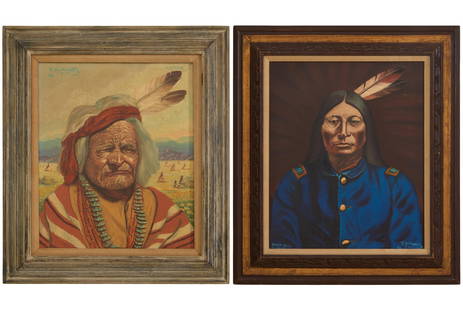 Ralph Schwartz (American, 20th/21st Century), "Pahnimtewa Hopi Powamu Chief" and "Sharp Nose,: Ralph Schwartz (American, 20th/21st Century), "Pahnimtewa Hopi Powamu Chief" and "Sharp Nose, Arapaha," 1972 each oil on canvas, the first signed, dated and titled upper left and right, the second sig
