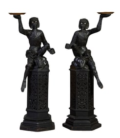 Pair of Carved Wood Monkey Waiters, 20th c., Each- H.- 56 in., W.- 24 in., D.- 24 in. (2 Pcs.)