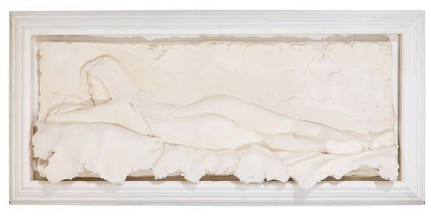 Bill Mack (American, b. 1949), "Contemplation," Overall- H.- 75 1/4 in., W.- 34 1/2 in., D.- 12 in.: Bill Mack (American, b. 1949), "Contemplation," bonded sand wall relief on wood panel, stamped lower right, presented in a white composite wood frame, Overall- H.- 75 1/4 in., W.- 34 1/2 in., D.- 12 i