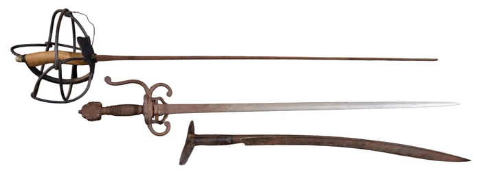 Three Swords, 19th c., Longest- L.- Blade- 30 in. (3 Pcs.)