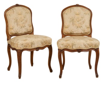 Pair of French Louis XV Style Walnut Side Chairs, mid 19th c., Each- H.- 37 3/4 in., W.- 22 1/2 in.,