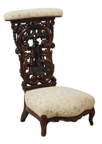 French Highly Carved Walnut Prie Dieu, mid 19th c., H.- 34 in., W.- 18 in., D.- 19 in.