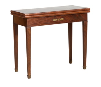 French Empire Ormolu Mounted Walnut Games Table, late 19th c., Closed- H.- 30 1/2 in., W.- 34 in.,