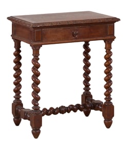 French Louis XIII Style Oak Side Table, late 19th c., H.- 29 1/2 in., W.- 25 1/2 in., D.- 17 1/2 in.