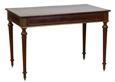 French Louis XVI Style Brass Mounted Walnut Writing Table, late 19th c., H.- 29 1/2 in., W.- 43 1/2