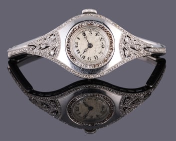French Platinum Diamond Ladies’ Dress Watch, App. Wt.- 31.9 grams; Case- Dia.- 22 mm.
