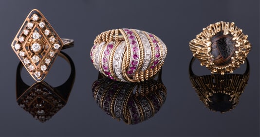 Three 14K Yellow Gold Rings, App. Wt.- 16.6 grams; Sizes- 5-7. (3 Pcs.)