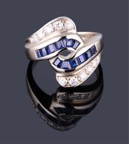 14K White Gold Diamond and Sapphire Ring, App. Wt.- 6.6 grams; Size- 6 3/4.