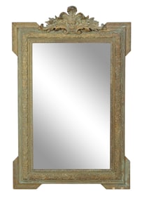 French Louis XV Style Patinated Overmantel Mirror, 19th c., H.- 41 in., W.- 26 1/4 in.