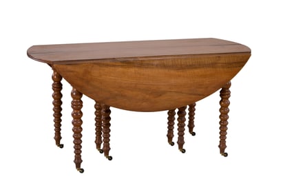 French Louis Philippe Cherry Drop Leaf Table, mid 19th c., Open- H.-27 1/4 in., W.- 57 3/4 in., D.-
