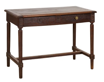 French Provincial Louis XVI Style Oak Writing Desk, late 19th c., H.- 29 1/2 in., W.- 43 in., D.- 24
