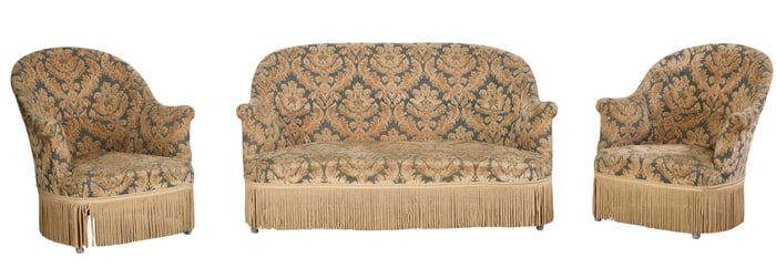 French Napoleon III Seating Group, late 20th c., Sofa- H.- 30 in., W.- 55 in. D.- 34 in.; Chairs-