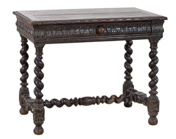 French Henri II Style Oak Writing Table, late 19th c., H.- 28 1/2 in., W.- 35 1/4 in., D.- 23 in.