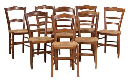 Assembled Group of Eight French Provincial Beech Ladder Back Chairs, 20th c., H.- 34 1/2 in.