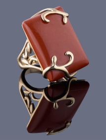 14K Yellow Gold Jasper Ring, App. Wt.- 10.2 grams; Size- 6.