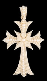 Unusual Exquisite Seed Pearl Cross Pendant, late 19th c., App. Wt.- 9.3 grams; H.- 3 3/8 in., W.- 1