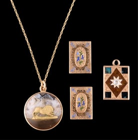 Four Pieces of 18K Gold Jewelry, App. Wt. 33.1 grams; Necklace- L.- 18 in., Pendant- H.- 1 1/4 in.;