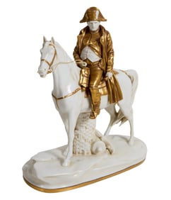 German Gilt Porcelain Napoleon on Horseback Figure, 19th c., H.- 11 1/2 in., W.- 10 in., D.- 4 1/2
