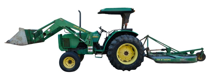 John Deere 521 Front End Loader Tractor, 1999, H.- 91 in., W.- 292 in., D.- 73 in.