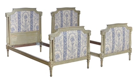 Pair French Louis XVI Style Gris Peinte Twin Day Beds, late 19th c., H.- 47 1/2 in., W.- 40 in., D.-
