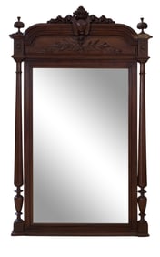 French Henri II Carved Walnut Overmantel Mirror, late 19th c., H.- 68 1/2 in., W.- 41 1/2 in., D.- 3
