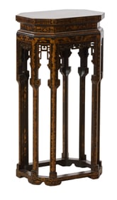 Chinese Ebonized and Gilt Decorated Pedestal, 20th c., H.- 35 1/2 in., W.- 18 in., D.- 13 3/4 in.