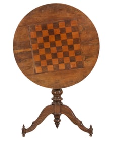 English William IV Walnut Flip Top Games Table, late 19th c., H.- 30 in., Dia.- 29 in.
