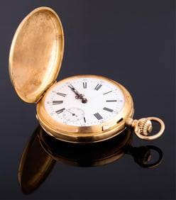 18K Yellow Gold Pocket Watch, App. Wt.- 89.6 grams; L.- 2 5/8 in.