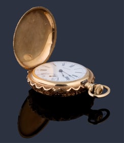 Ladies' 14K Gold Waltham Pocket Watch, App. Wt.- 38.5 grams; H.- 1 3/8 in., W.- 1 7/8 in.,
