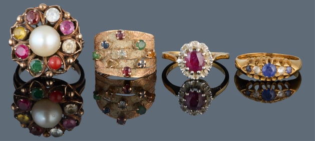 Four 18K Yellow Gold Rings, App. Wt.- 18 grams; Largest- Size- 6 3/4. (4 Pcs.)