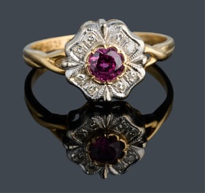 Lady’s 18K Yellow Gold Diamond and Ruby Ring, , App. Wt.- 4 grams; Size- 7 1/2.