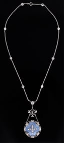 Platinum Diamond and Enamel Necklace, App. Wt.- 18.7 grams; L.- 10 1/2 in.