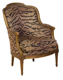French Louis XVI Style Giltwood Berger, 20th c., H.- 37 in., W.- 27 in., D.- 20 in.