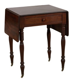 French Napoleon III Walnut Drop Leaf Work Table, mid 19th c., Open- H.- 27 in., W.- 42 1/2 in., D.-