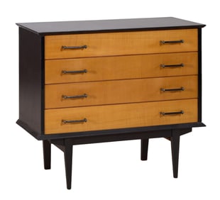 French Mid Century Modern Chest of Drawers, mid 20th c., H.- 33 1/2 in., W.- 38 1/4 in., D.- 18 3/4