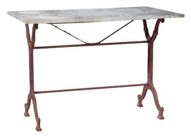 French Parisian Marble Top Cast Iron Bistro Table, late 19th c., H.- 27 1/4 in., W.- 39 in., D.- 23