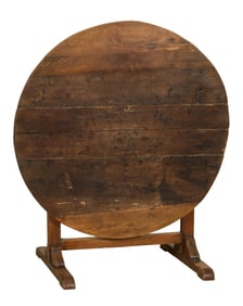 French Provincial Pine Flip Top Wine Tasting Table, late 19th c., Open- H.- 27 1/2 in., Dia.- 39 in.