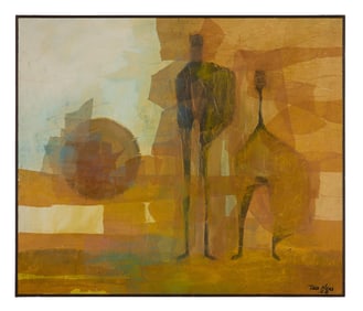 Ted Naos (Greek/American, b. 1939), "The Yellow Sun," 1965, Sight- H.- 27 in., W.- 31 1/2 in.,