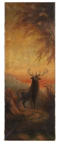 Continental School, "Stag at Sunset," 19th/20th c., H.- 36 7/8 in., W.- 13 1/2 in.