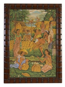 Ng Sueasa (Balinese, 20th/21st Century), "Field Workers," Sight- H.- 33 in., W.- 22 7/8 in., Framed-