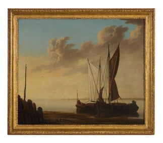 In the Manner of Pieter Cornelis Dommerson (Dutch/English, 1834-1908), "Dutch Boats Docked on the