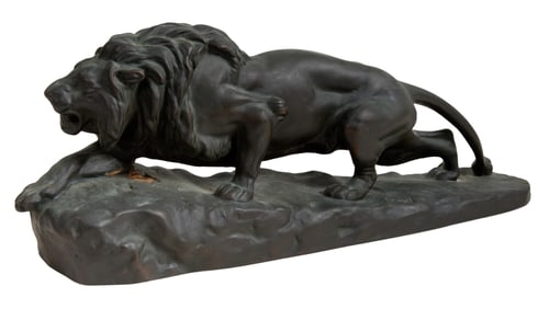 After Isidore Jules Bonheur (French, 1857-1901), "Stalking Lion (Lion L'Affut)," 20th c., H.- 8 1/4