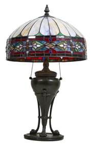 Tiffany Style Leaded Glass Table Lamp, 20th/21st c., H.- 27 in., Dia.- 16 in.