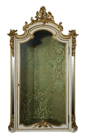 Antique Italian Creme Peinte Gilt Corner Vitrine, 19th c., H.- 71 in., W.- 42 in., D.- 19 in.